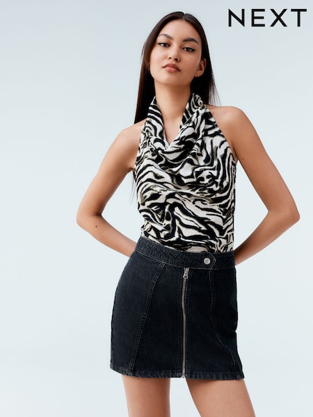 הדפס זברה - Texture Hater Neck Top (AU3797) | ‏53‏₪