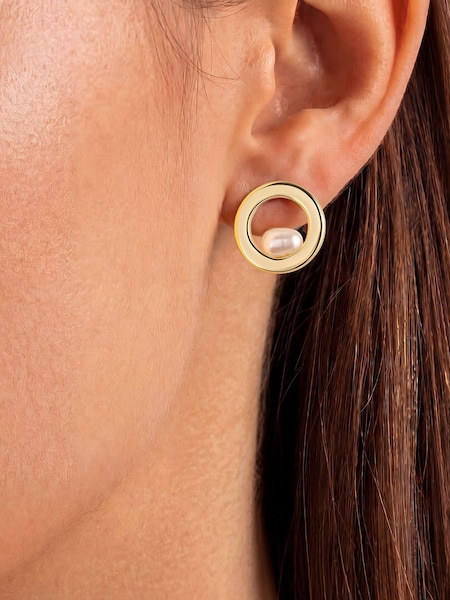 Gold - Peers Hardy 18ct Plated Round Pearl Earrings
