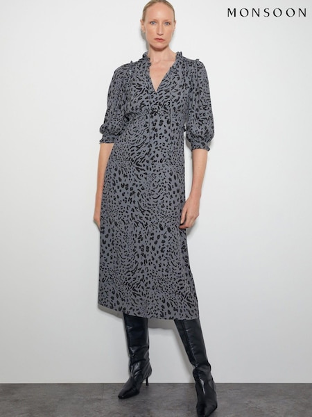 Monsoon Grey Aubrey Leopard Print Midi Dress (AU3913) | €47.50