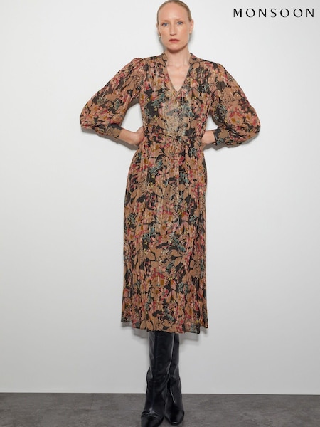 Monsoon Black Felicity Metallic Floral Midi Dress (AU3924) | €58