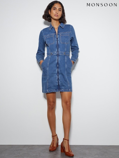 Monsoon Blue Margo Long Sleeve Denim Mini Dress (AU3931) | €51