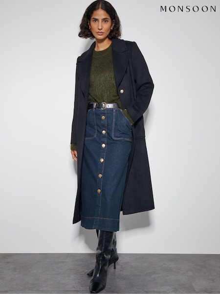 Monsoon Bree Button Denim Midi Skirt (AU3945) | ‏347‏₪