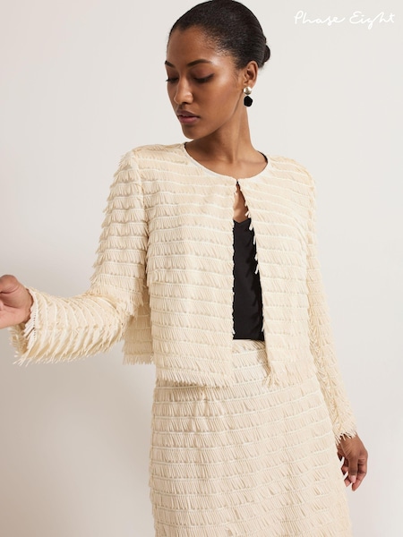 Phase Eight White Dolly Fringe Crop Jacket (AU3955) | 638 QAR