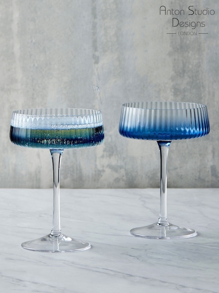 Anton Studio Designs Blue Set of 2 Empire Champagne Set of 2 Champagne Saucers Saucers (AU4010) | €36