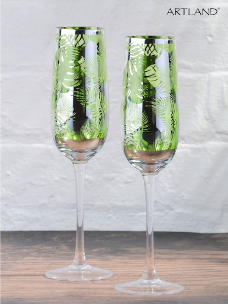 Artland Set of 2 Green Tropical Leave Champagne Flutes (AU4012) | €40