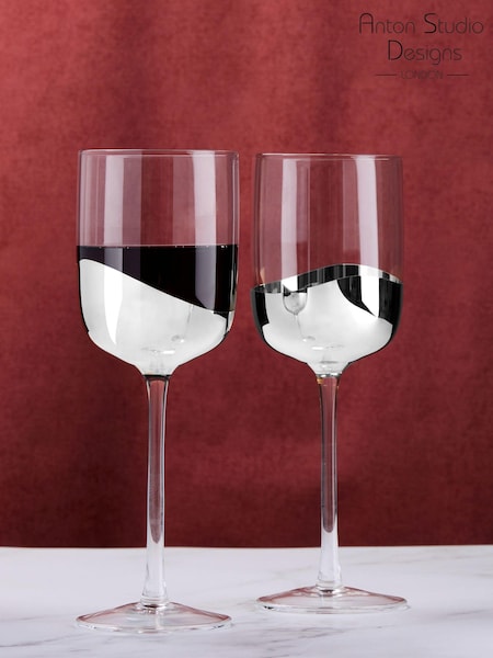 Anton Studio Designs Set of 2 Silver Wave Wine Glasses (AU4019) | SGD 72