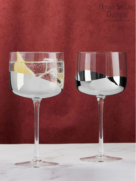 Anton Studio Designs Set of 2 Silver Wave Gin Glasses (AU4024) | €49