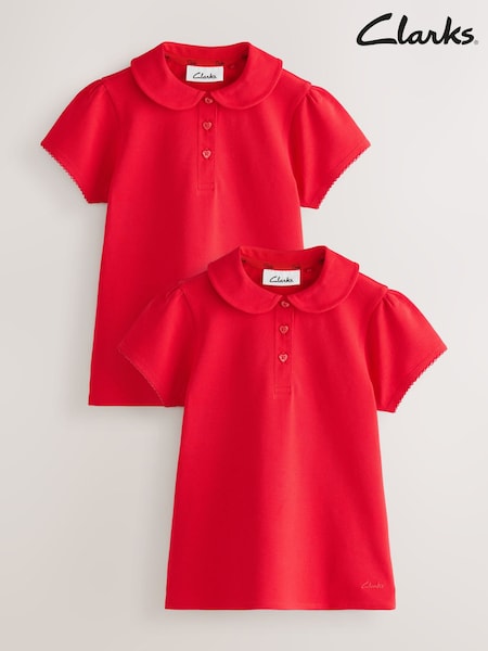 Clarks Red Short Sleeve School polo Shirts 2 Pack (AU4046) | €15.50 - €20