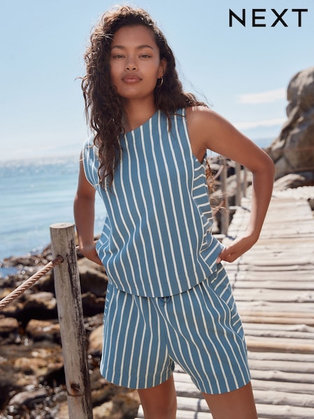 Blue/White Towelling Striped 100% Cotton Shorts (AU4049) | 777 UAH