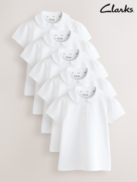 Clarks White Girls Short Sleeve School Shirts 5 Pack (AU4053) | €33 - €42