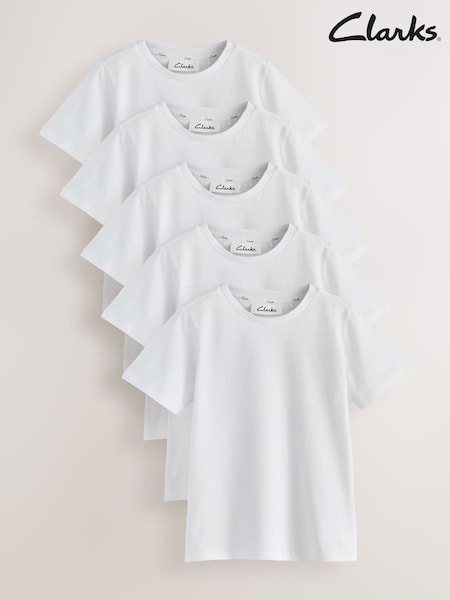 Clarks White Unisex Sports T-Shirts 5 Pack (AU4066) | R$ 195 - R$ 265