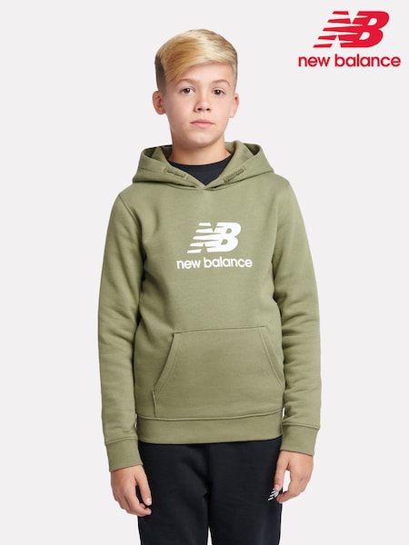 New Balance Green Boys Brush Back Stacked Logo Hoodie (AU4092) | €60 - €72