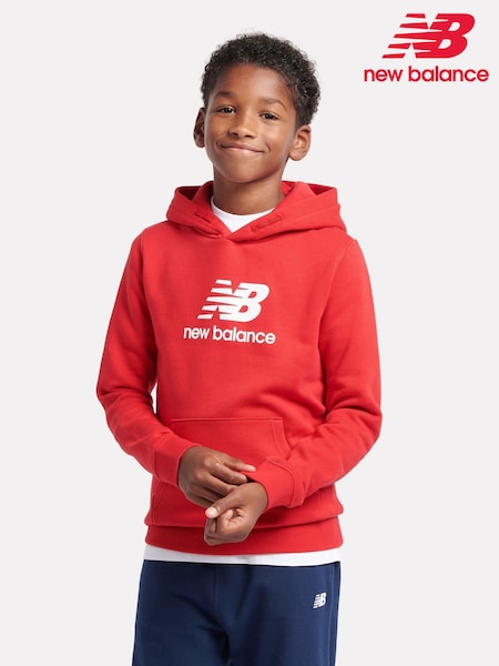 New Balance Red Boys Brush Back Stacked Logo Hoodie (AU4099) | $79 - $94