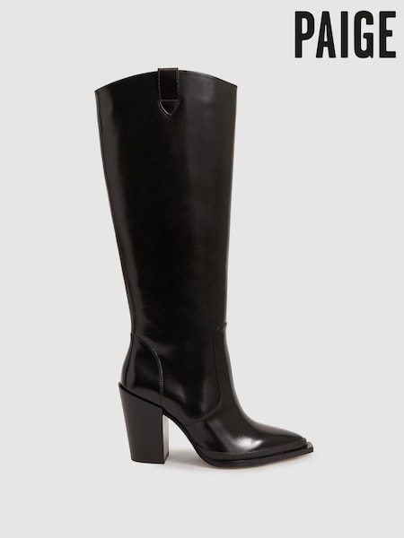 Paige Leather Knee-High Block-Heel Boots (AU4114) | ₪2,640