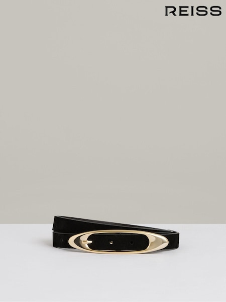 Reiss Black Evelina Suede Oval-Buckle Belt (AU4115) | €84