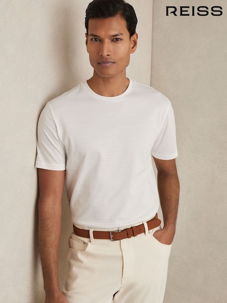 Valkoinen - Reiss Leo Mercerised-Cotton Ribbed T-paita (AU4118) | €76