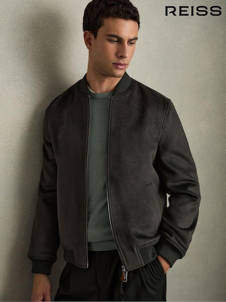 Tumma Vihreä - Reiss Harlan Brushed Wool-blend Bomber Jacket (AU4122) | €422