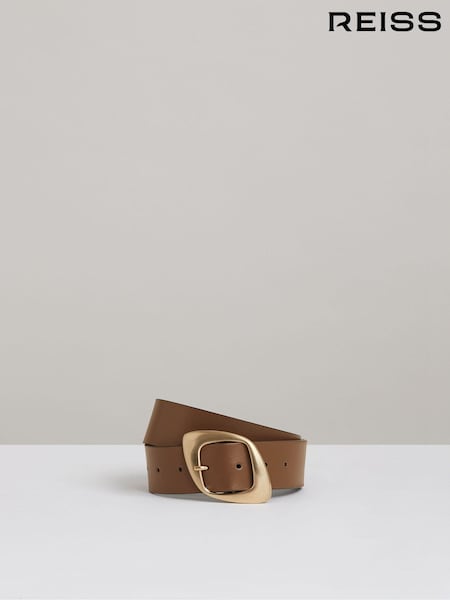 Reiss Taupe Christa Leather Curved-Edge Buckle Belt (AU4123) | €95