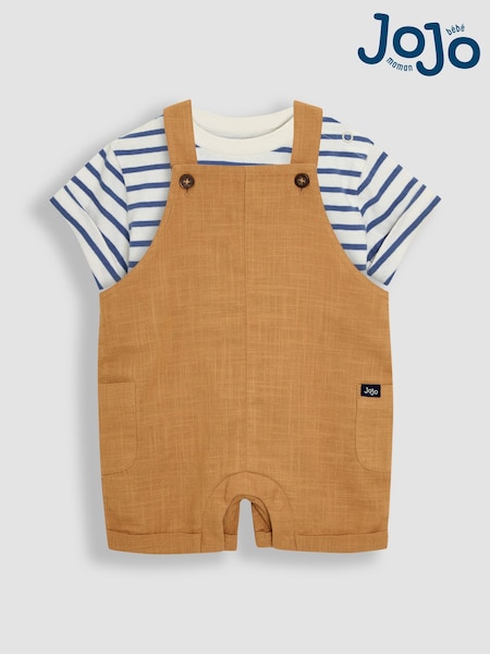 JoJo Maman Bébé Tan 100% Cotton 2-Piece Dungarees & Stripe T-Shirt Set (AU4142) | 1,502 UAH - 1,562 UAH
