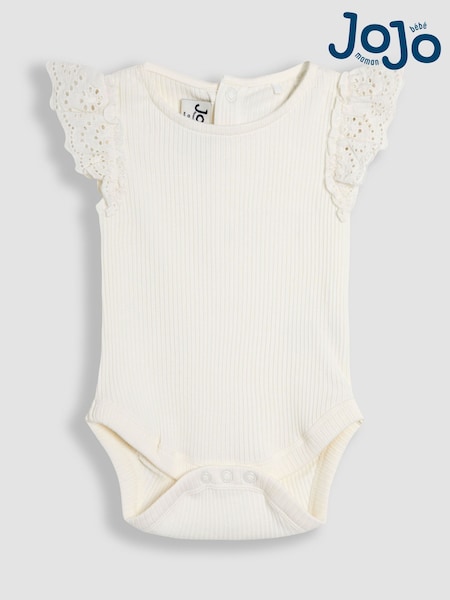 JoJo Maman Bébé Cream Broderie Frill Shoulder Body (AU4143) | €22 - €24