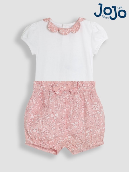 JoJo Maman Bébé Pink Floral 2-Piece Collar Body & Bloomers Set (AU4145) | €41 - €43