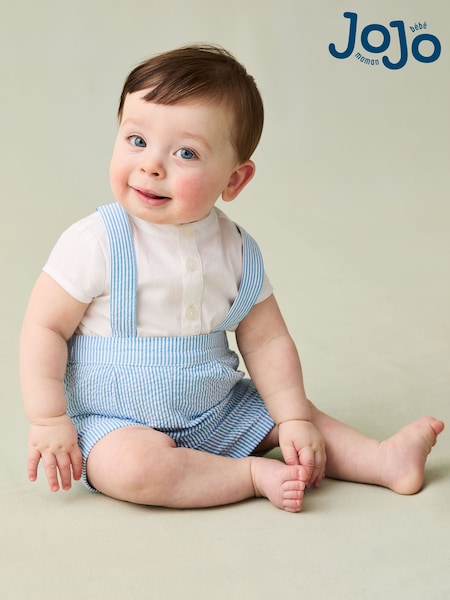 JoJo Maman Bébé Blue 2-Piece Grandad Shirt & Shorts Set with Bow Tie (AU4150) | 148 QAR - 158 QAR