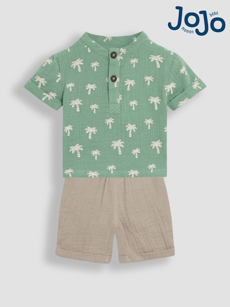 JoJo Maman Bébé Khaki Palm Tree 2-Piece Cheesecloth T-Shirt & Shorts Set (AU4158) | 1,682 UAH - 1,802 UAH