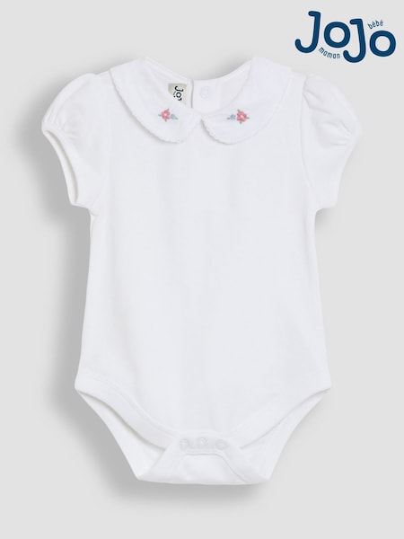 JoJo Maman Bébé White Floral Print Embroidered Peter Pan Collar Body (AU4159) | €22 - €24