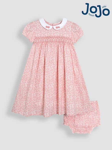 وردي زهور - Jojo Maman Bébé Floral Smocked Woven 100% Cotton Dress (AU4168) | ‏191 ر.س.‏ - ‏230 ر.س.‏