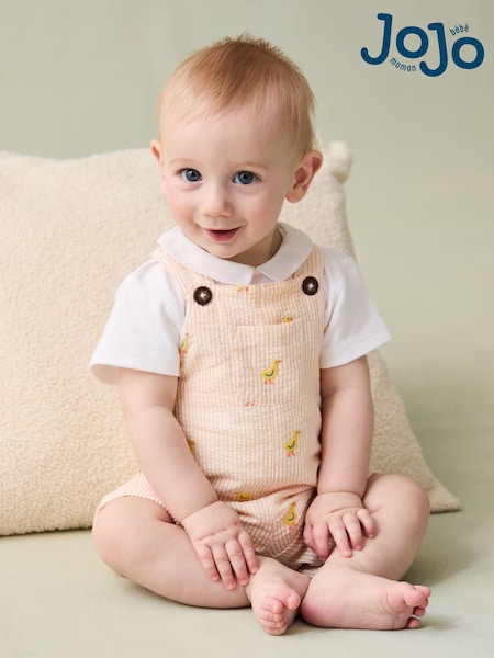 JoJo Maman Bébé Yellow 2-Piece Chicks Embroidered Dungarees & Body Set (AU4169) | €48 - €51
