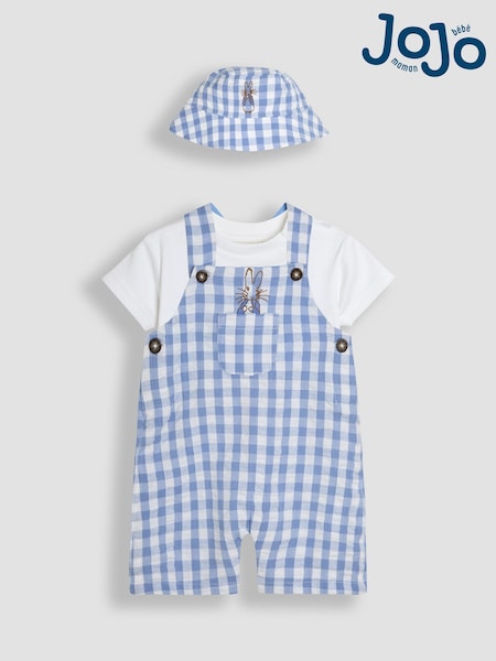 JoJo Maman Bébé Blue 2-Piece Peter Rabbit™ Gingham Dungarees & Body Set (AU4170) | €60 - €64