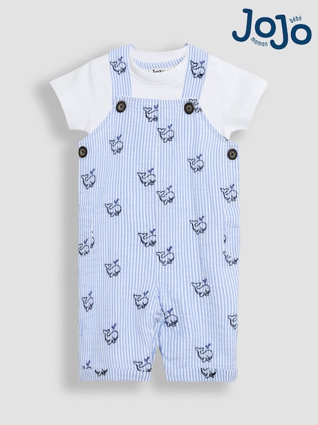 JoJo Maman Bébé Blue 2-Piece Chicks Embroidered Dungarees & Body Set (AU4173) | €48 - €51