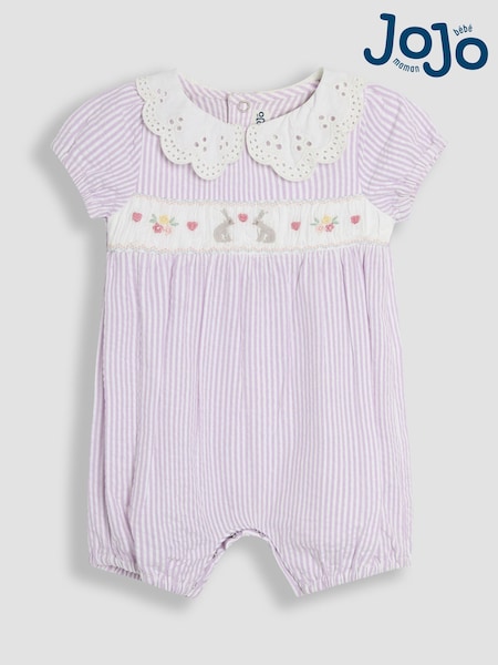 Lila cu iepurași - JoJo Maman Bébé Embroidered Smocked Pretty 100% Cotton Romper (AU4174) | 186 LEI - 194 LEI