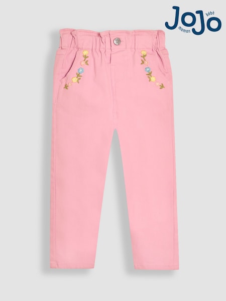 JoJo Maman Bébé Pink Floral Print Embroidered Twill 100% Cotton Trousers (AU4175) | €30 - €35