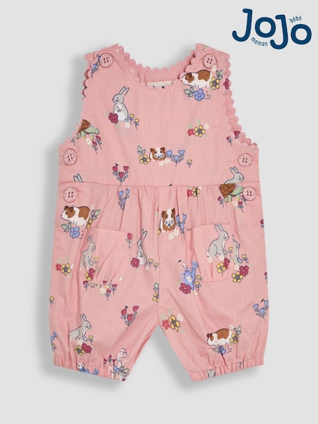 JoJo Maman Bébé Pink Guinea Pig Printed 100% Cotton Dungarees (AU4179) | €35 - €37