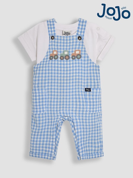 JoJo Maman Bébé 2-Piece Tractor Gingham Dungarees & T-Shirt Set (AU4182) | 48 € - 51 €