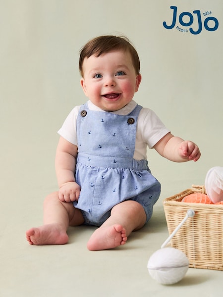 JoJo Maman Bébé Navy 2-Piece Anchor Print Dungarees & Body Set (AU4194) | 148 QAR - 158 QAR