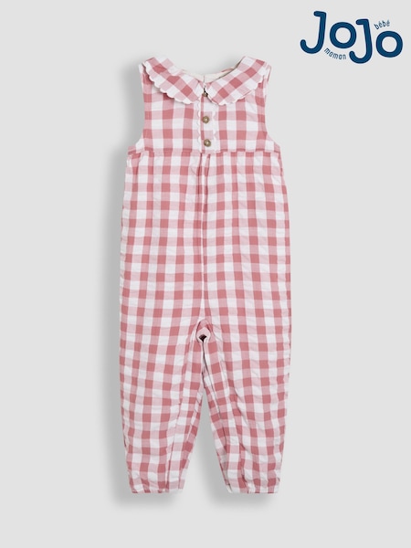 JoJo Maman Bébé Pink Gingham Peter Pan Collar Dungarees (AU4195) | €35 - €37