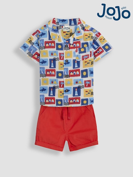 JoJo Maman Bébé Red Seaside 2-Piece Printed Shirt & Twill Shorts Set (AU4201) | €39 - €47