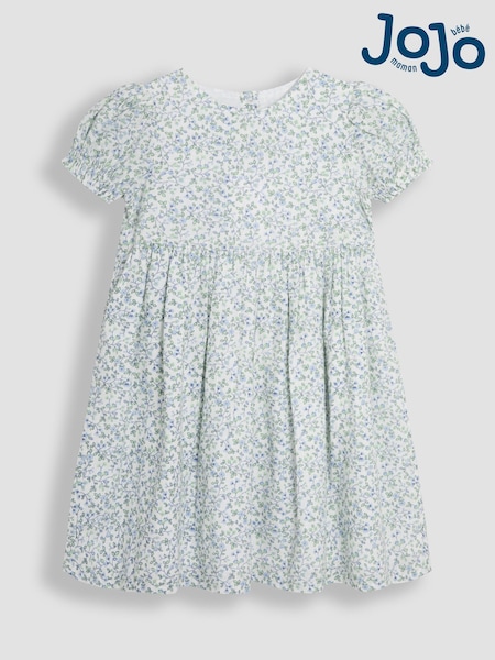 JoJo Maman Bébé Blue Ditsy Floral Print Puff Sleeve Dress (AU4219) | €38 - €43