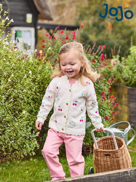 JoJo Maman Bébé Cream Floral Cherry Embroidered V-Neck Cardigan (AU4220) | 1,622 UAH - 1,802 UAH