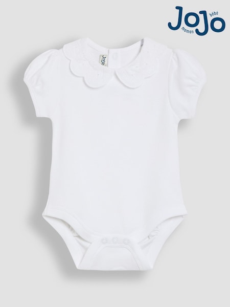 Weiß - Jojo Maman Bébé Body mit Lochstickerei-Kragen (AU4221) | 22 € - 24 €