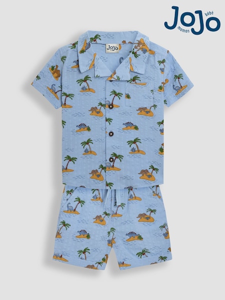 JoJo Maman Bébé Blue Dino Island 2-Piece Printed Shirt & Shorts Set (AU4226) | €50 - €60