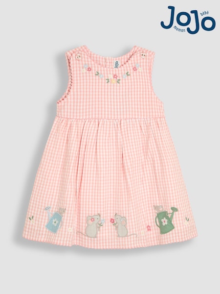 JoJo Maman Bébé Pink Mouse Appliqué Gingham Summer Dress (AU4231) | R$ 245 - R$ 265