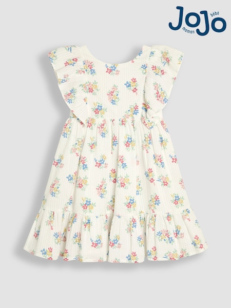 JoJo Maman Bébé White Frill Back Summer 100% Cotton Dress (AU4243) | kr343 - kr386