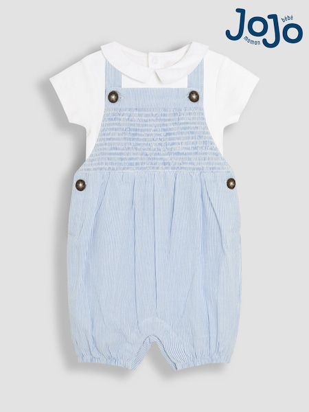 JoJo Maman Bébé Blue 2-Piece Smocked Dungarees & Body Set (AU4245) | €50 - €54
