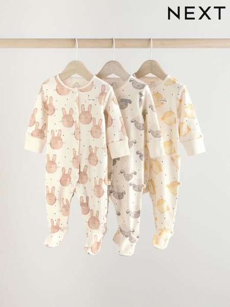 Ecru - Baby 100% Cotton Sleepsuits 3 Pack (0mths-3yrs) (AU4266) | 27 € - 30 €