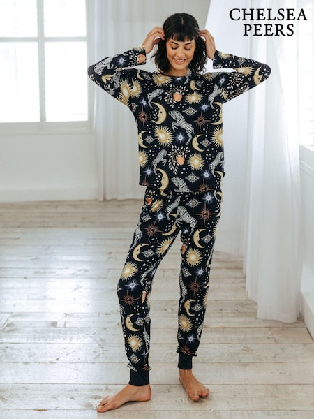 Chelsea Peers Blue Celestial Zebra Print Long Pyjamas Set (AU4276) | AED110