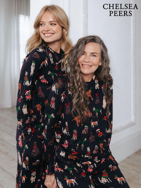Chelsea Peers Blue 12 Dogs of Christmas Print Long Pyjama Set (AU4279) | €35
