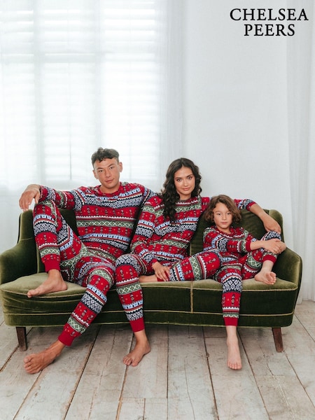 Chelsea Peers Red Christmas Nutcracker Fair Isle Print Long Pyjama Set (AU4289) | €35